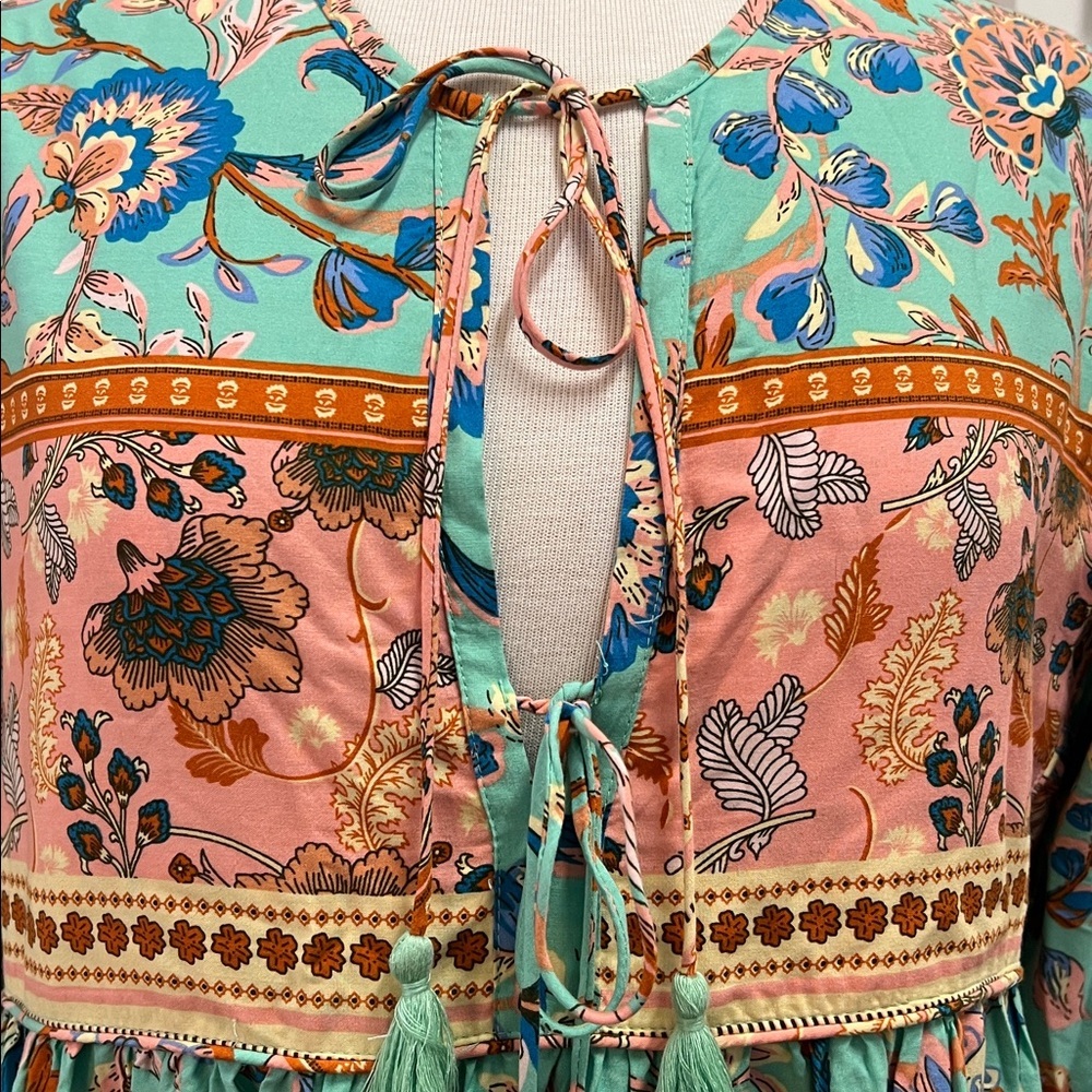 Women's bohemian Floral Print Long Sleeve Dress - Picture 5 of 10